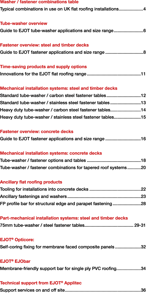 Washer   fastener combinations table Typical combinations in use on UK flat roofing installations 4 Tube-washer overv   