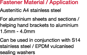 Fastener Material   Application Austenitic A4 stainless steel For aluminium sheets and sections   helping hand bracke   